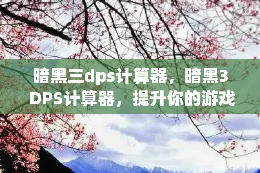 暗黑三dps计算器，暗黑3 DPS计算器，提升你的游戏效率