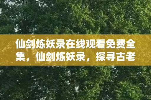 仙剑炼妖录在线观看免费全集，仙剑炼妖录，探寻古老传说中的神秘世界