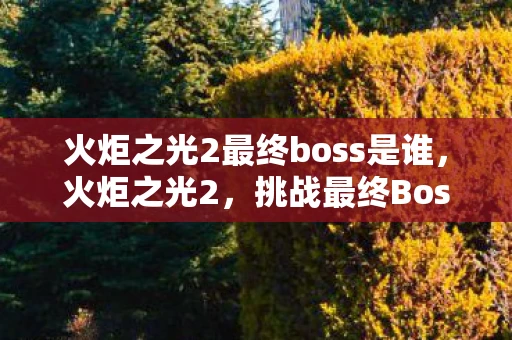 火炬之光2最终boss是谁，火炬之光2，挑战最终Boss的终极攻略