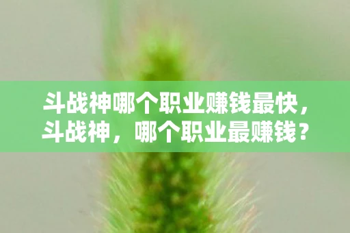 斗战神哪个职业赚钱最快，斗战神，哪个职业最赚钱？