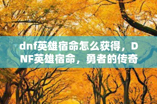 dnf英雄宿命怎么获得，DNF英雄宿命，勇者的传奇与命运的交织