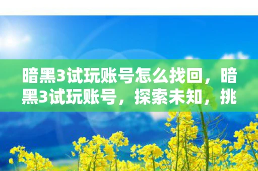 暗黑3试玩账号怎么找回，暗黑3试玩账号，探索未知，挑战极限