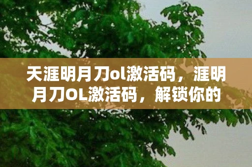天涯明月刀ol激活码，涯明月刀OL激活码，解锁你的武侠梦