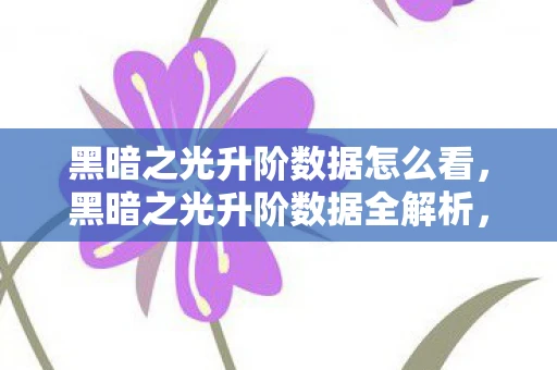 黑暗之光升阶数据怎么看,黑暗之光升阶数据全解析,解锁终极力量的秘密 黑暗之光升阶数据怎么看,黑暗之光升阶数据全解析,解锁终极力量的秘密