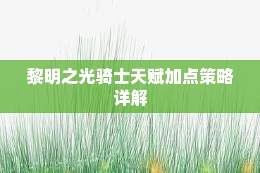 黎明之光骑士天赋加点策略详解图片