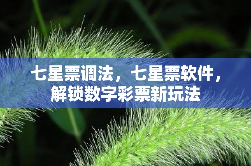 七星票调法，七星票软件，解锁数字彩票新玩法