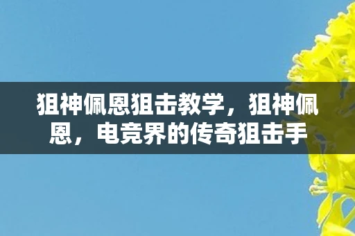 狙神佩恩狙击教学，狙神佩恩，电竞界的传奇狙击手