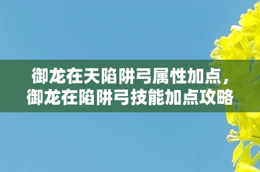 御龙在天陷阱弓属性加点,御龙在陷阱弓技能加点攻略 御龙在天陷阱弓属性加点,御龙在陷阱弓技能加点攻略