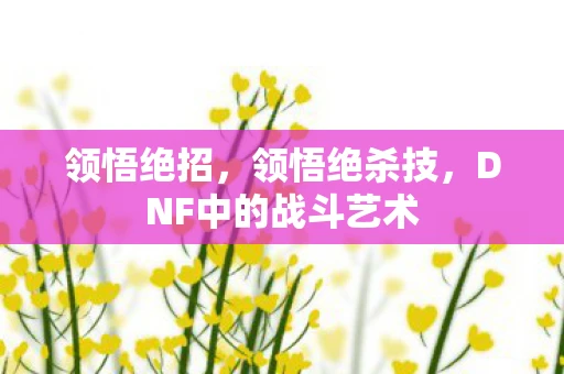 领悟绝招，领悟绝杀技，DNF中的战斗艺术
