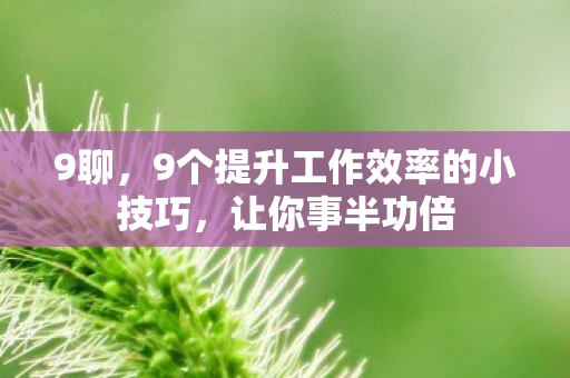 9聊,9个提升工作效率的小技巧,让你事半功倍 9聊,9个提升工作效率的小技巧,让你事半功倍