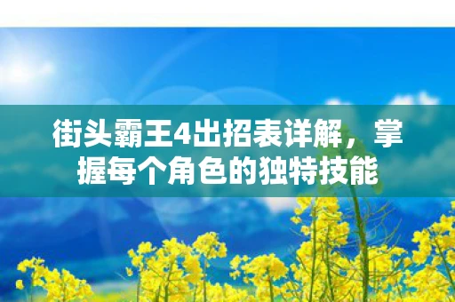 街头霸王4出招表详解，掌握每个角色的独特技能
