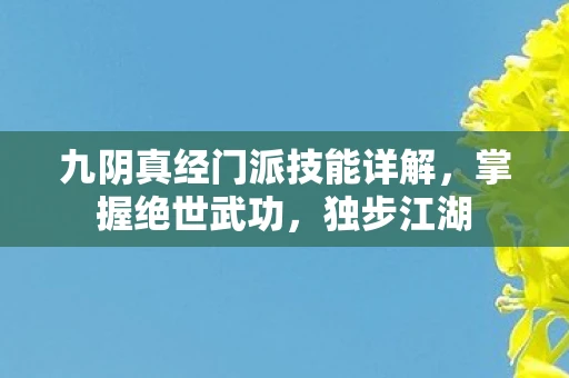九阴真经门派技能详解，掌握绝世武功，独步江湖