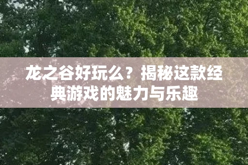 龙之谷好玩么？揭秘这款经典游戏的魅力与乐趣