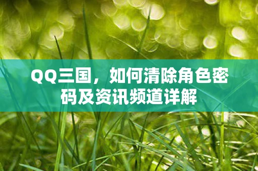 QQ三国，如何清除角色密码及资讯频道详解