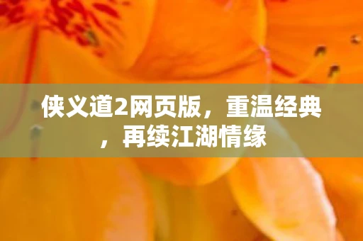 侠义道2网页版，重温经典，再续江湖情缘