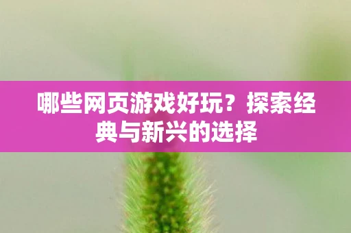 哪些网页游戏好玩？探索经典与新兴的选择