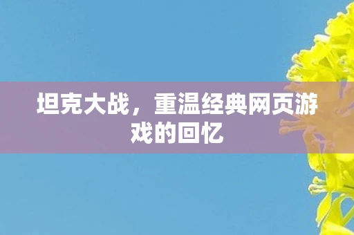 坦克大战，重温经典网页游戏的回忆