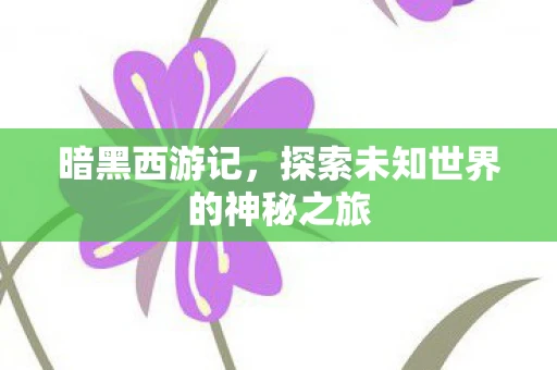 暗黑西游记，探索未知世界的神秘之旅