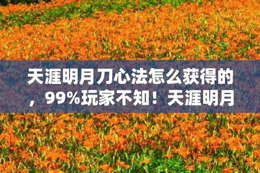 天涯明月刀心法竟能这样白嫖图片