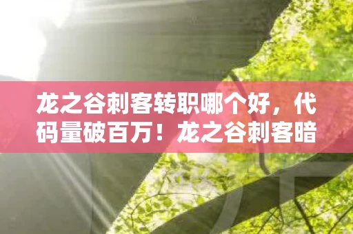 龙之谷刺客转职哪个好，代码量破百万！龙之谷刺客暗线指挥术，让对手头皮发麻的终极奥义