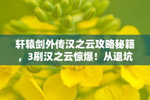 轩辕剑外传汉之云攻略秘籍，3刷汉之云惊爆！从退坑到回坑，这隐藏玩法让我2027年再掀狂潮！