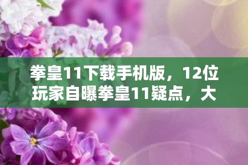 拳皇11下载手机版，12位玩家自曝拳皇11疑点，大神绷不住，这招我练了三年！
