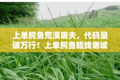 上单鳄鱼荒漠屠夫,代码量破万行!上单鳄鱼暗线屠城,头皮发麻的虚拟霸主竟是现实社恐? 上单鳄鱼荒漠屠夫,代码量破万行!上单鳄鱼暗线屠城,头皮发麻的虚拟霸主竟是现实社恐?