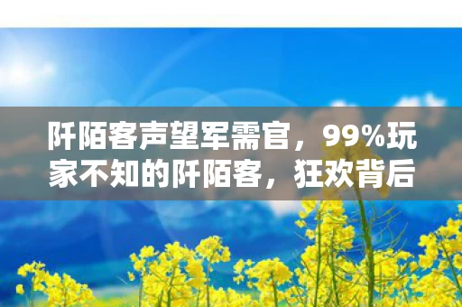 阡陌客声望军需官，99%玩家不知的阡陌客，狂欢背后，是99%孤独者的扎心真相