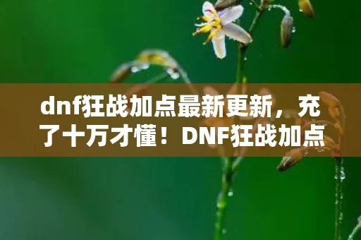 dnf狂战加点最新更新，充了十万才懂！DNF狂战加点暗改内幕，这波操作吓掉下巴！