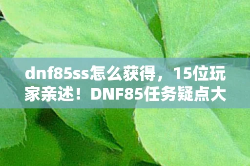 dnf85ss怎么获得，15位玩家亲述！DNF85任务疑点大揭秘，真相让人绷不住