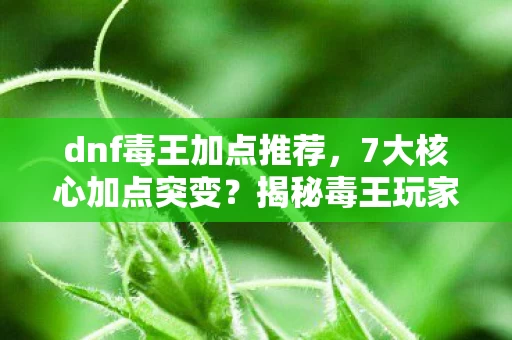 dnf毒王加点推荐，7大核心加点突变？揭秘毒王玩家集体沉默的真相！