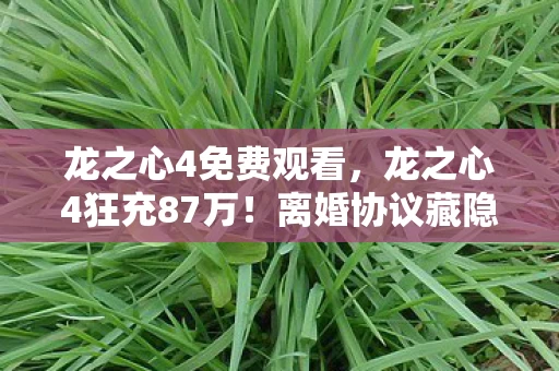 龙之心4免费观看,龙之心4狂充87万!离婚协议藏隐情,妻子这一招让我吓一跳! 龙之心4免费观看,龙之心4狂充87万!离婚协议藏隐情,妻子这一招让我吓一跳!