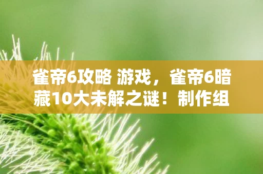 雀帝6攻略 游戏,雀帝6暗藏10大未解之谜!制作组打死不说的设计真相太震撼 雀帝6攻略 游戏,雀帝6暗藏10大未解之谜!制作组打死不说的设计真相太震撼