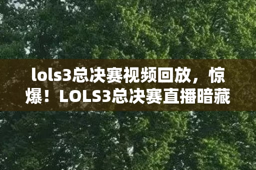 lols3总决赛视频回放,惊爆!LOLS3总决赛直播暗藏99%玩家不知的逆天机制,冠军竟靠它? lols3总决赛视频回放,惊爆!LOLS3总决赛直播暗藏99%玩家不知的逆天机制,冠军竟靠它?
