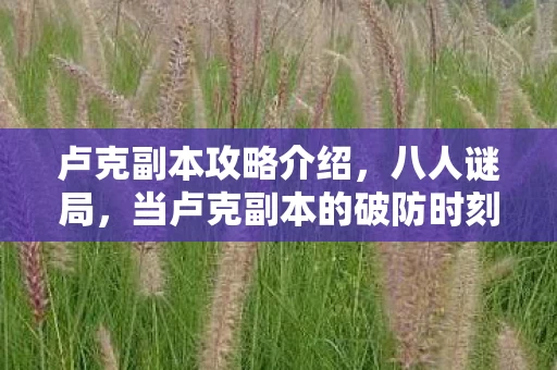 卢克副本攻略介绍，八人谜局，当卢克副本的破防时刻撕开玩家众生相