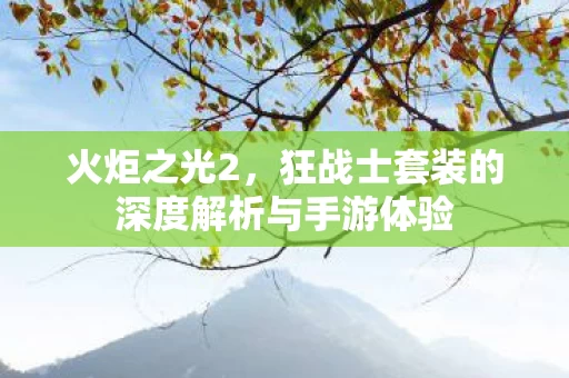 火炬之光2，狂战士套装的深度解析与手游体验