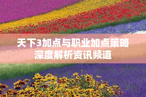 天下3加点与职业加点策略深度解析资讯频道图片