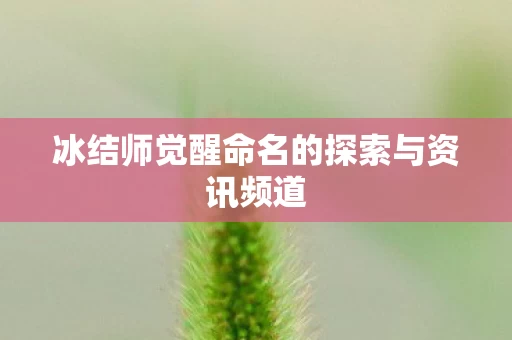 冰结师觉醒命名的探索与资讯频道图片